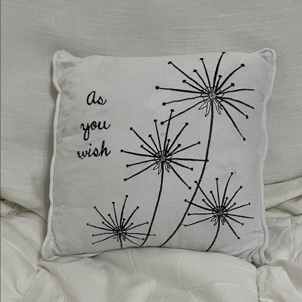 Princess Bride themed Gray Accent Pillow with Black Floral Design